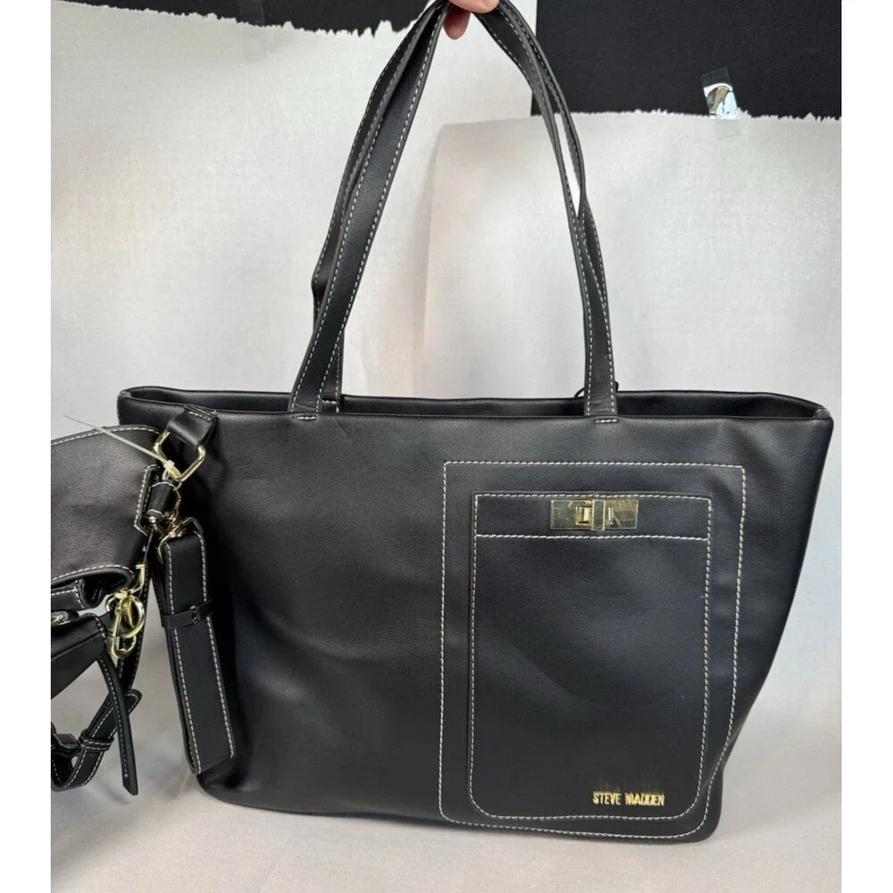 NWT Steve Madden Black Bizumi 3-Piece Tote Crossbody and Phone Bag